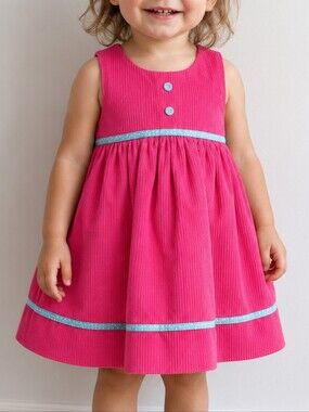 Vintage Bundle of Joy Pink Corduroy Dress 24M | Aqua Trim | 100% Cotton
